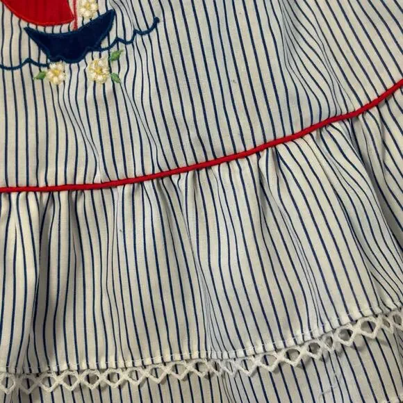 Smocked Sailboat Dress 2T Nautical Peter Pan Collar - Picture 4 of 9